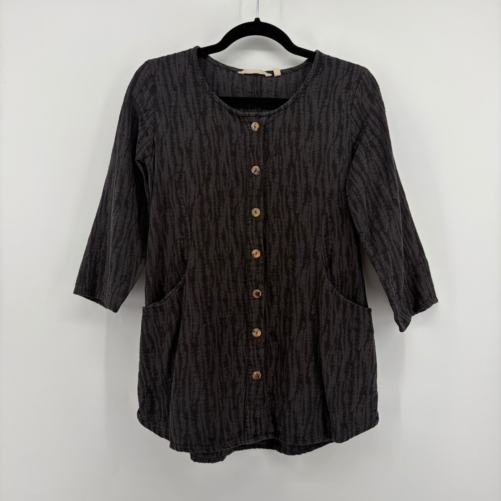 Soft Surroundings Textured Button Front Tunic Top Grey Black Size Small‎